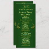 Royal Green Gold Peacock Wedding Program Custom Programmakaart (Voorkant / Achterkant)