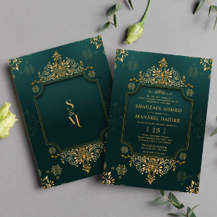 Royal Green I Gold Floral Elegante Moslim bruiloft Kaart