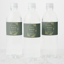 Royal Green Minimalist Botanical Wedding Waterfles Etiket