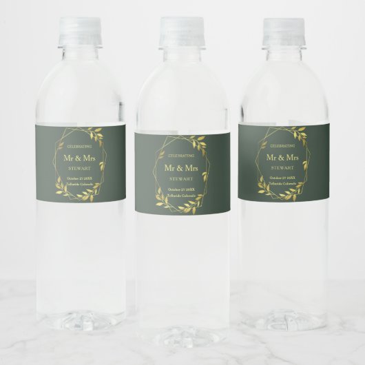 Royal Green Minimalist Botanical Wedding Waterfles Etiket (Flessen)
