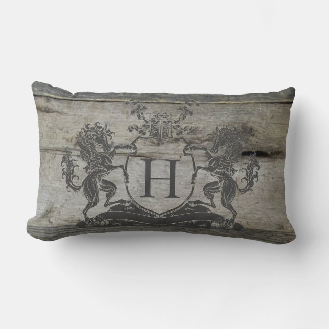 Royal Grey Horse Crest Rustiek Schuur Hout Kussen (Voorkant)