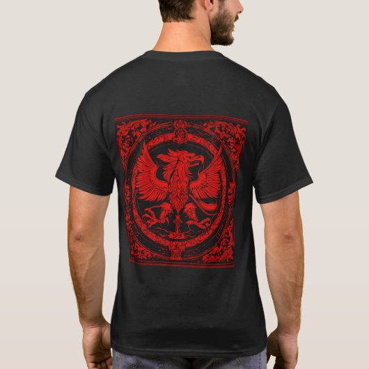Royal Griffin Heraldry Zwart & Rood Middeleeuws Ba T-shirt (Achterkant)