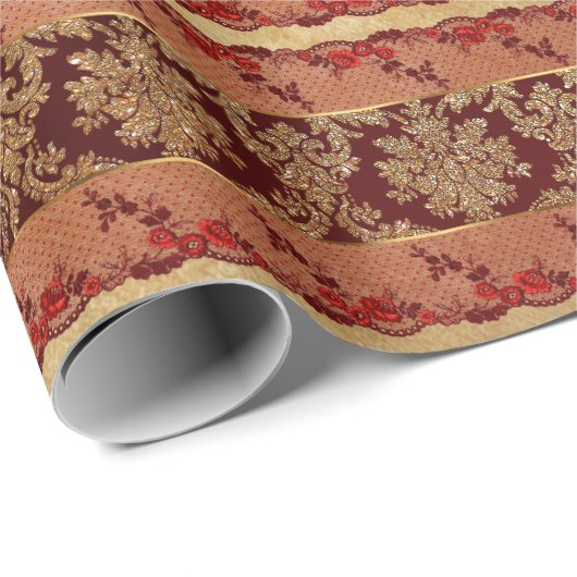 Royal Grungy Gold Red Lace Floral Cadeaupapier (Rol Hoek)