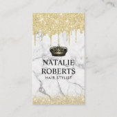 Royal Hair Queen Salon Trendy Marble Gold Drids Visitekaartje (Voorkant)