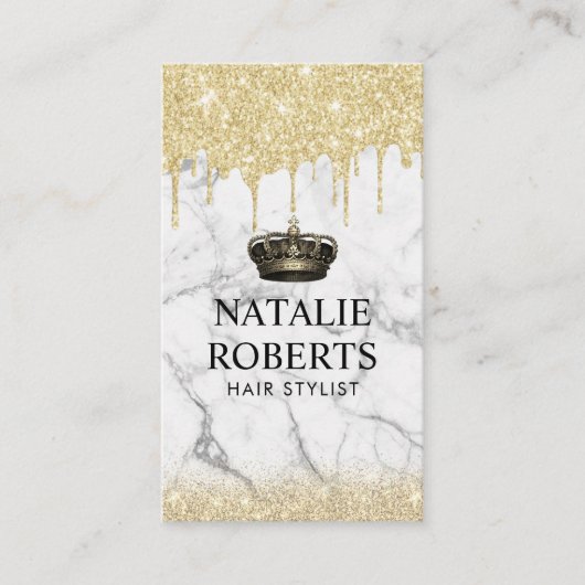 Royal Hair Queen Salon Trendy Marble Gold Drids Visitekaartje (Voorkant)