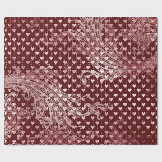 Royal Hearts Baroque Roos Gold Hearts Burgundy Cadeaupapier (Vlak)