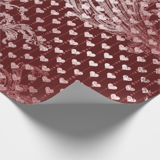 Royal Hearts Baroque Roos Gold Hearts Burgundy Cadeaupapier (Hoek)