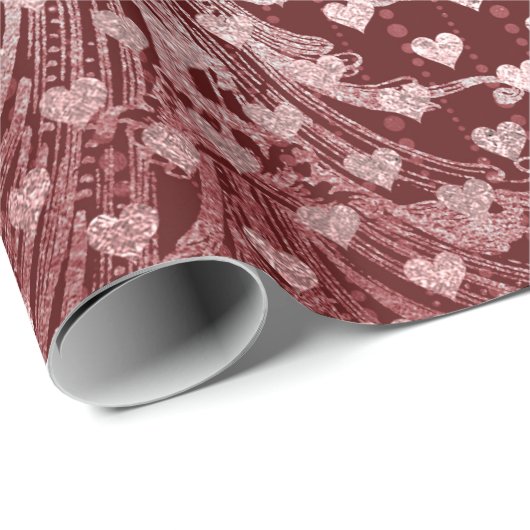 Royal Hearts Baroque Roos Gold Hearts Burgundy Cadeaupapier (Rol Hoek)