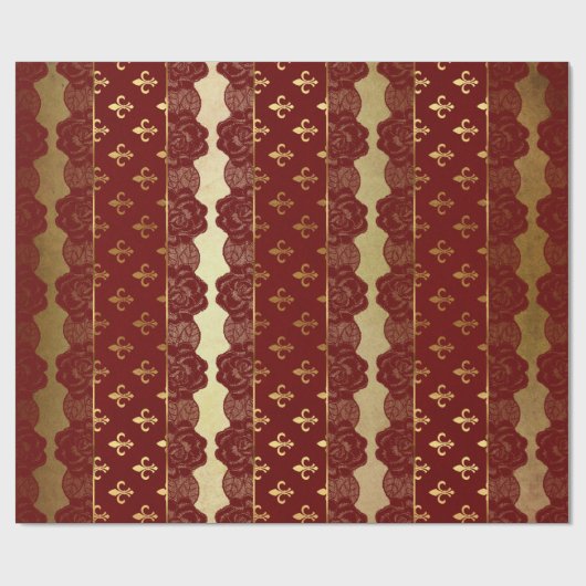 Royal Heraldic Golden Red Burgundy Lace Vip Cadeaupapier (Vlak)