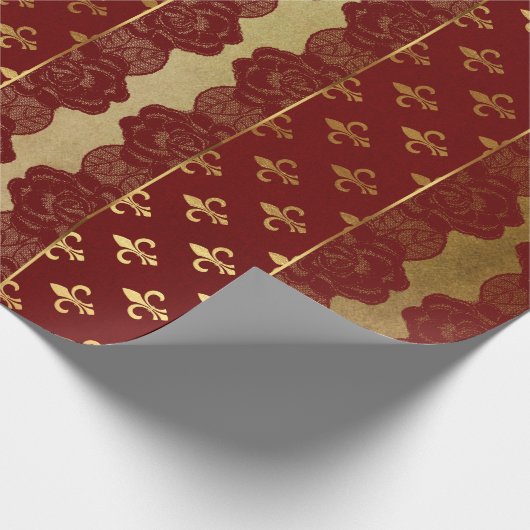 Royal Heraldic Golden Red Burgundy Lace Vip Cadeaupapier (Hoek)