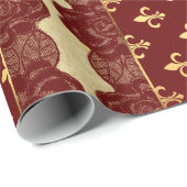 Royal Heraldic Golden Red Burgundy Lace Vip Cadeaupapier (Rol Hoek)