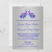 Royal Indian Blauw Zilveren Peacock Bruiloft Kaart (Achterkant)