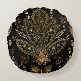 Royal Indian Luxe Zwart & Goud Rond Kussen