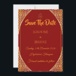 Royal Indian Marriage Announcement Save The Date<br><div class="desc">Announce your big day in royal style with this Indian Traditional Red & Gold Save the Date Template. Designed with a rich red background symbolizing love and prosperity, and accented with elegant gold mandala and floral motifs, this card perfectly captures the beauty of an Indian wedding celebration. ✨ Perfect for:...</div>