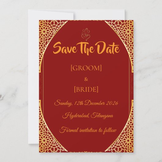 Royal Indian Marriage Announcement Save The Date (Voorkant)