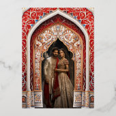 Royal Indian Palace Rode Boog Zwart Bruiloft Goud Folie Uitnodiging (Achterkant)