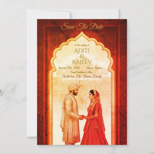 Royal Indian Palace Wedding Bewaar de datum Kaart (Voorkant)