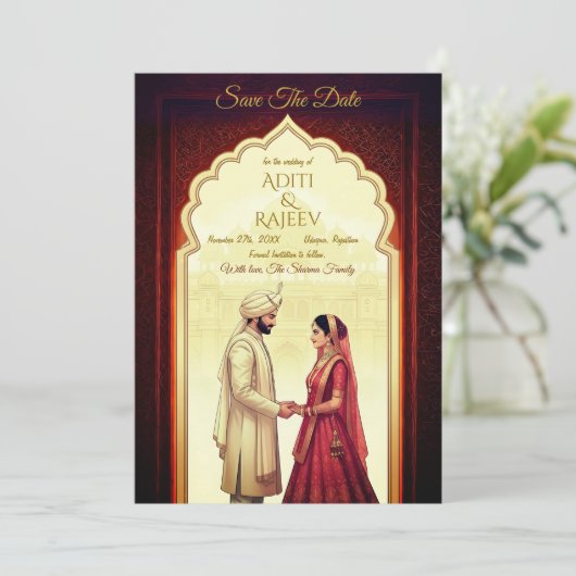 Royal Indian Palace Wedding Bewaar de datum QR-cod Kaart (Staand voorkant)