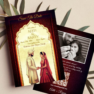 Royal Indian Palace Wedding Bewaar de datum QR-cod Kaart
