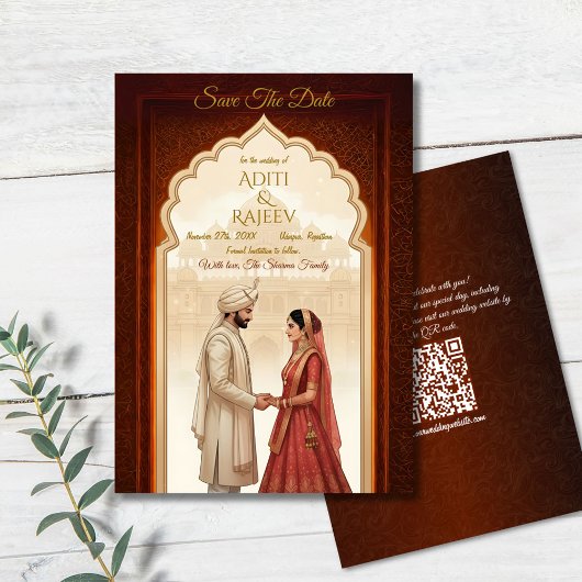 Royal Indian Palace Wedding Bewaar de datum QR-cod Kaart
