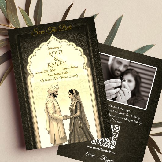 Royal Indian Palace Wedding Bewaar de datum QR-cod Kaart