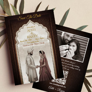 Royal Indian Palace Wedding Bewaar de datum QR-cod Kaart