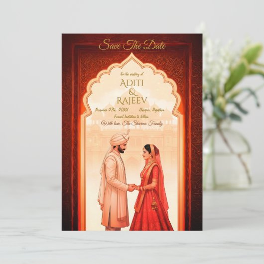 Royal Indian Palace Wedding Bewaar de datum QR-cod Kaart (Staand voorkant)