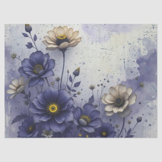 Royal Indigo Victoriaans Midnight Bloom Decoupage Tissuepapier (Voorkant)