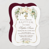 Royal Ivoor Bloem Goud Bourgondië Doop Kaart (Voorkant / Achterkant)