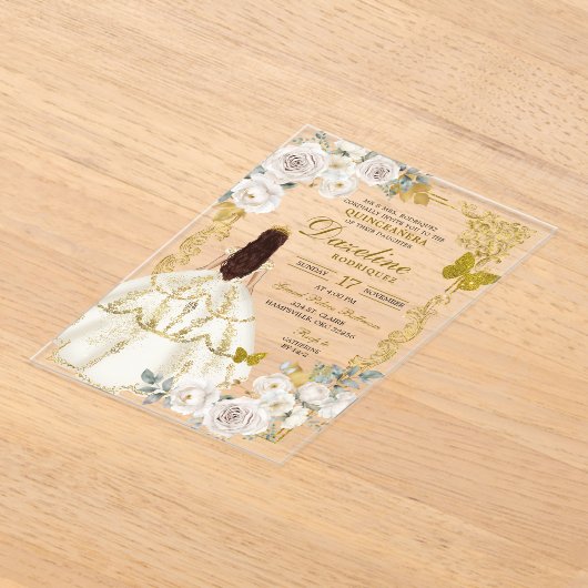 Royal Ivory Beige Princess Quinceañera Acryl Uitnodigingen (Laagn)