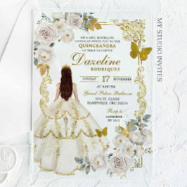 Royal Ivory Beige Princess Quinceañera Acryl Uitnodigingen