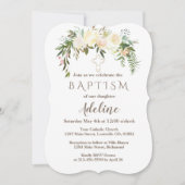 Royal Ivory Floral Burgundy Baptism Invite Kaart (Voorkant)