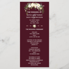 Royal Ivory Floral Burgundy Wedding Programme Programmakaart