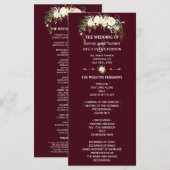 Royal Ivory Floral Burgundy Wedding Programme Programmakaart (Voorkant / Achterkant)