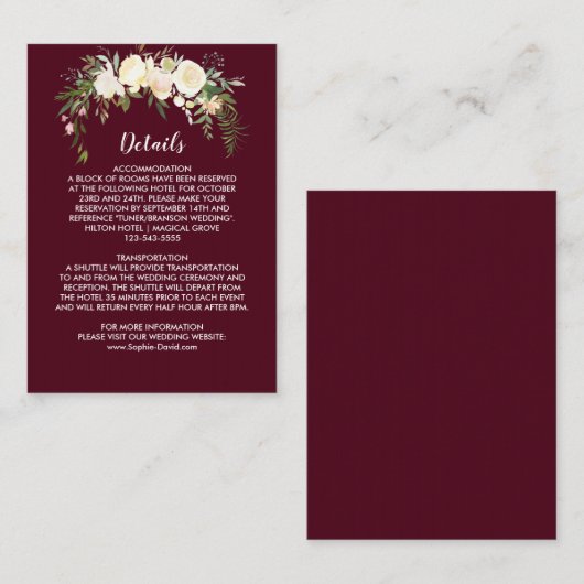 Royal Ivory Floral Crest Burgundy Insert Kaart (Voorkant / Achterkant)