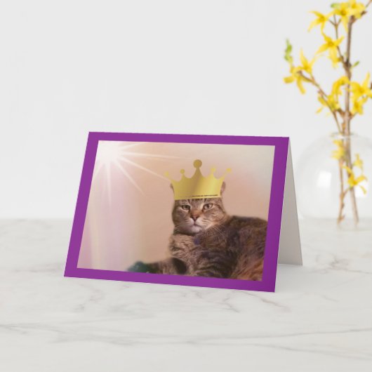 Royal King Cat Vaderdag Kaart (Gele Bloem)