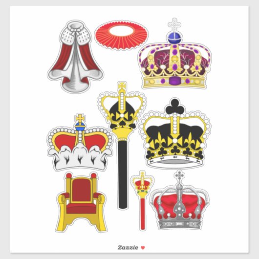 Royal King Queen Crowns Scepters cartoon Clipart Sticker (Vel)