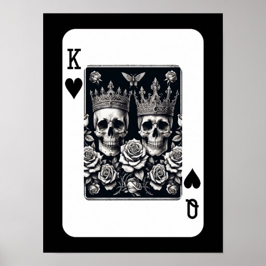 Royal King & Queen of Hearts Skulls & Rozen Poster (Voorkant)