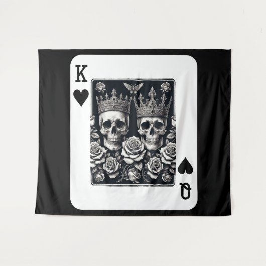 Royal King & Queen of Hearts Skulls & Rozen Wandkleed (Voorkant (horizontaal))