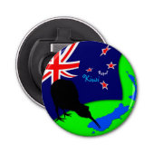 "Royal Kiwi" Bird & New Zealand Map - Bro (drink) Button Flesopener (Voorkant)