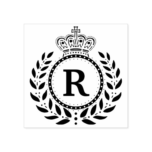 Royal Laurel krans kroon monogram | Zwart Wit Rubberstempel (Afrduk)