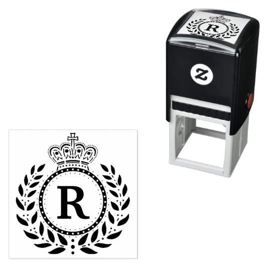 Royal Laurel krans kroon monogram | Zwart Wit Zelfinktende Stempel (In situ)