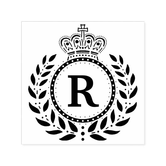 Royal Laurel krans kroon monogram | Zwart Wit Zelfinktende Stempel (Design)