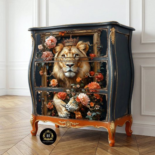 Royal Lion King Crown Floral Lijst Decoupage Tissuepapier