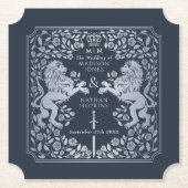 Royal Lion Middeleeuws Zwaard Bruiloftsblauw Ticke Kartonnen Onderzetters (Voorkant)