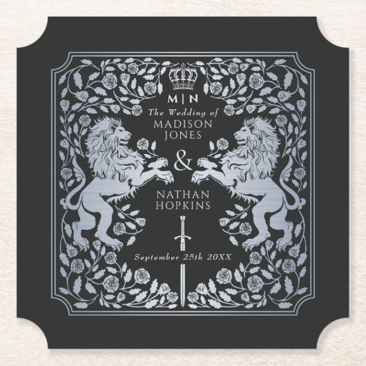 Royal Lion Middeleeuws Zwaard Wedding Zwart Ticket Kartonnen Onderzetters (Voorkant)