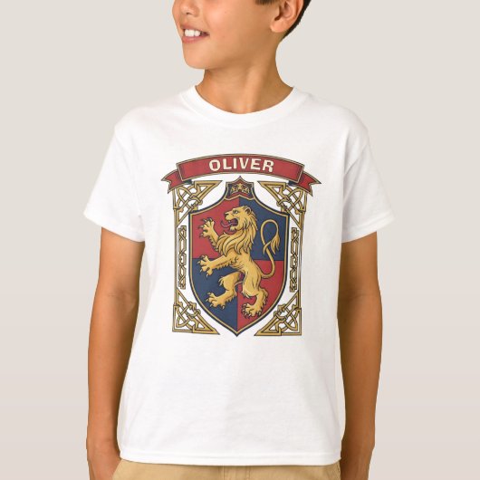 Royal Lion Rampant Coat of Arms Celtic Knotwork T-shirt (Voorkant)