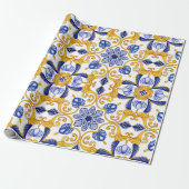 Royal Lisbon Scrollwork Elegant Portuguese Blue Cadeaupapier (Uitgerold)