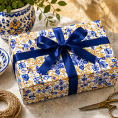 Royal Lisbon Scrollwork Elegant Portuguese Blue Cadeaupapier