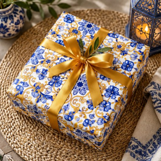 Royal Lisbon Scrollwork Elegant Portuguese Blue Cadeaupapier
